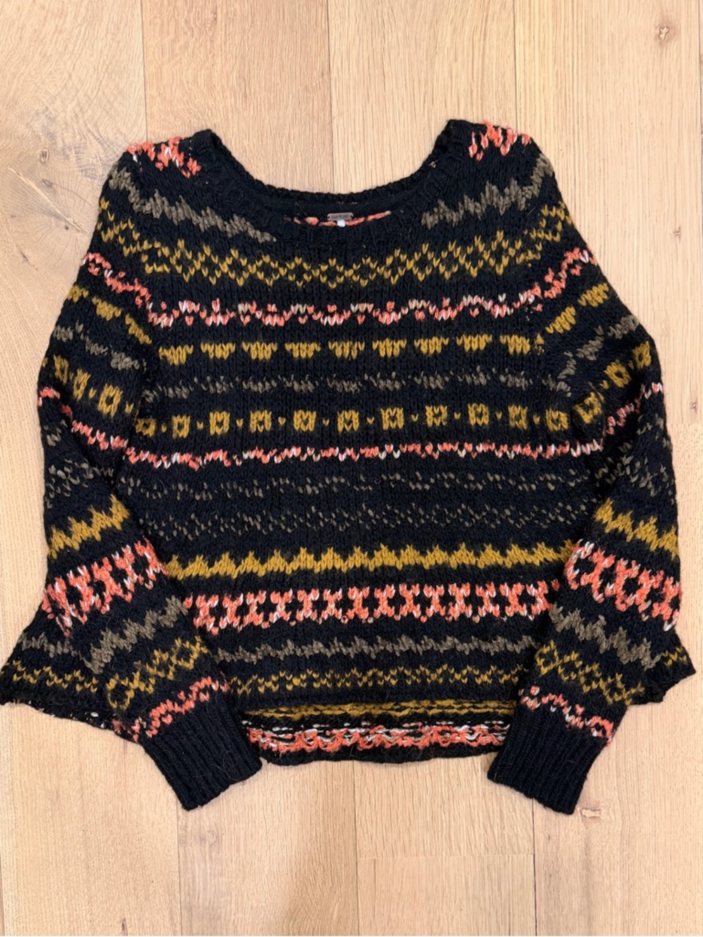 Free People Fair Isle Chunky Knit Sweater Size Medium Cotton Wool Blend